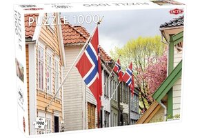 Tactic Street in Bergen – Puzzel – 1000 stukjes – Historisch Noors Straatbeeld – Strak en Rustgevend Ontwerp – Hoogwaardige Scandinavische Kwaliteit