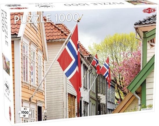 Tactic Street in Bergen – Puzzel – 1000 stukjes – Historisch Noors Straatbeeld – Strak en Rustgevend Ontwerp – Hoogwaardige Scandinavische Kwaliteit