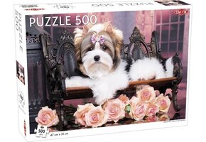 Tactic Yorkshire Terrier with Roses – Puzzel – 500 stukjes – Lief Dierenportret met Bloemen – Strak en Rustgevend Ontwerp – Hoogwaardige Scandinavische Kwaliteit