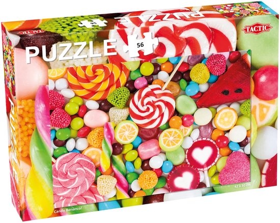 Tactic Candy Bonanza! – Puzzel – 56 stukjes – Vrolijk Snoepthema vol Kleur – Strak en Rustgevend Ontwerp – Hoogwaardige Scandinavische Kwaliteit