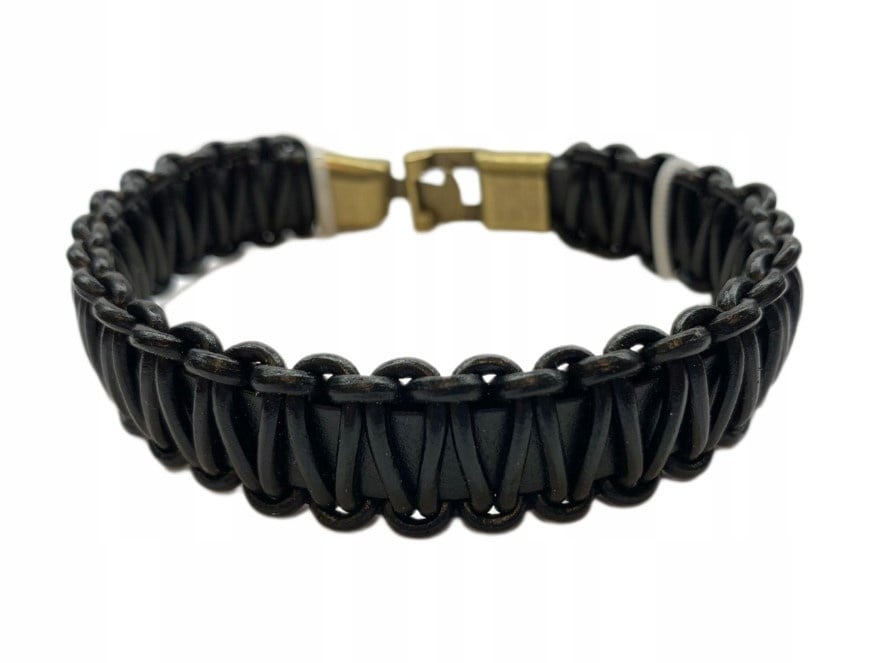 Heren armband gevlochten echt leder - Lengte 21,5 cm - Bruin