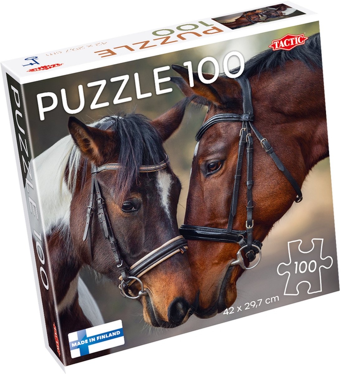 Tactic Horses in Love – Puzzel – 100 stukjes – Warm Dierenportret van Paarden – Strak en Rustgevend Ontwerp – Hoogwaardige Scandinavische Kwaliteit