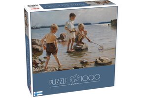 Tactic Albert Edelfelt: Playing Boys on the Beach – Puzzel – 1000 stukjes – Klassieke Finse Strandkunst – Zomers Schilderij vol Licht – Hoogwaardige Scandinavische Kwaliteit