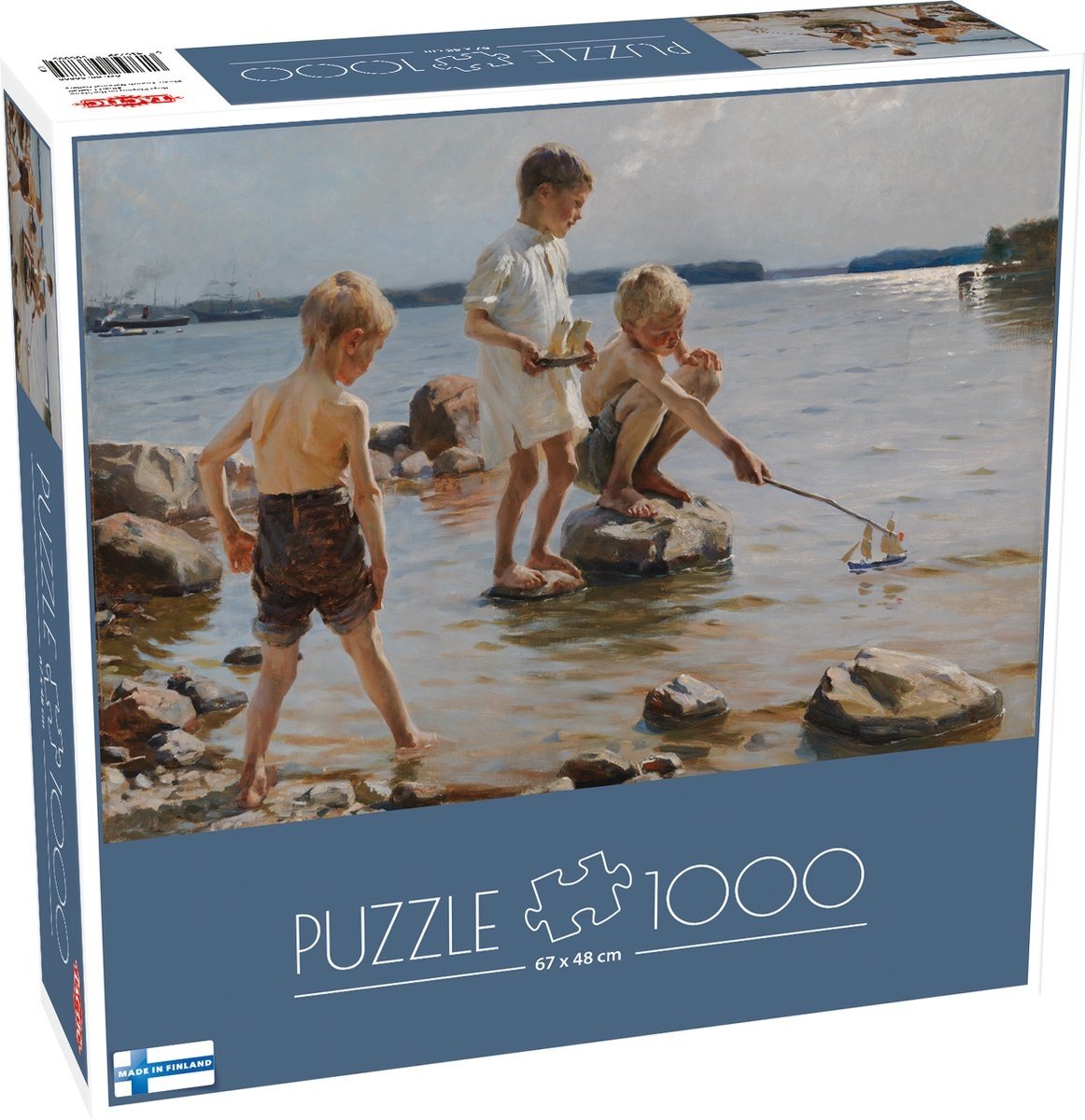 Tactic Albert Edelfelt: Playing Boys on the Beach – Puzzel – 1000 stukjes – Klassieke Finse Strandkunst – Zomers Schilderij vol Licht – Hoogwaardige Scandinavische Kwaliteit