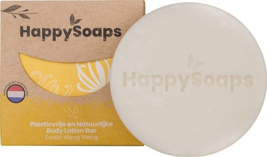 HappySoaps Body Lotion Bar - Exotic Ylang Ylang - Verleidend Bloemige Geur, Verzogend & Hydraterend - 100% Plasticvrij, Vegan & Natuurlijk - 65gr