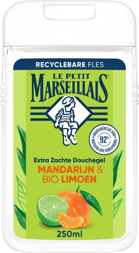 Le Petit Marseillais Gel Douche Extra Doux Mandarine BIO & Citron Vert BIO, pH neutre pour la peau et testé sous contrôle dermatologique, 250 ml