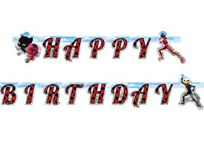 Amscan Kartonnen Miraculous Ladybug happy birthday slinger