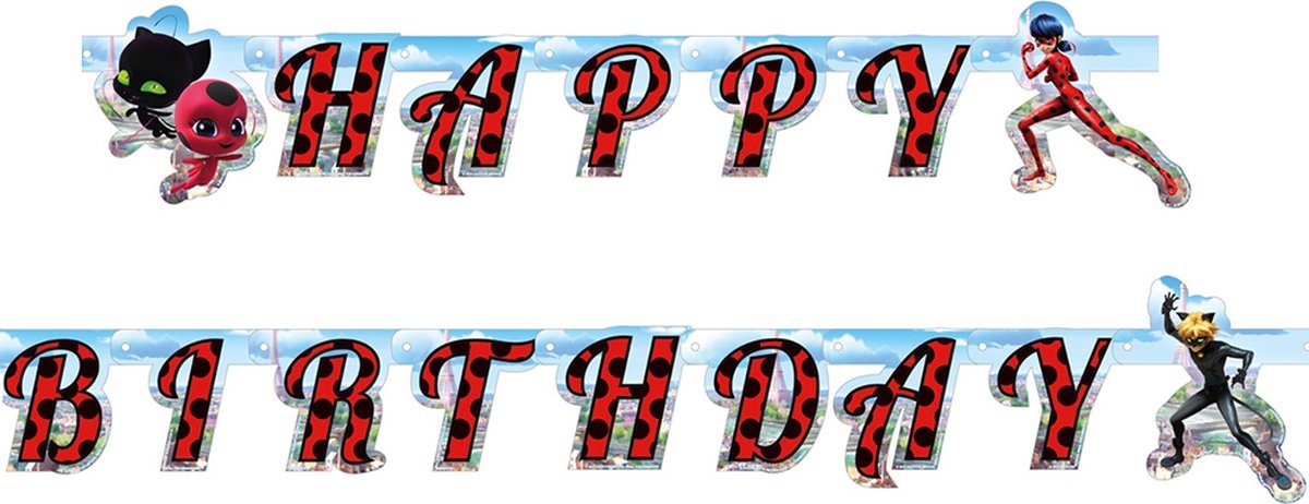 Amscan Kartonnen Miraculous Ladybug happy birthday slinger