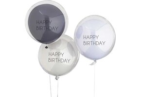 Ginger Ray - Ginger Ray - 3 Blue & Grey Double Layered Happy Birthday - 18 inch