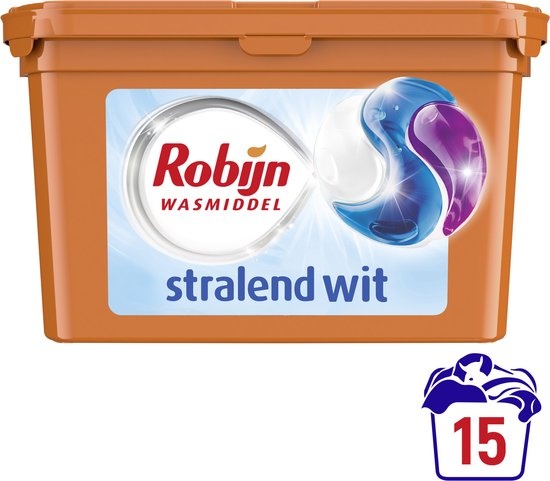 Robijn Wascapsules 3-in-1 Stralend Wit 15 Stuks