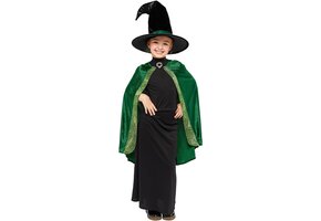 Harry Potter Professor McGonagall Kostuum Kind – Maat 128 (6-8 Jaar) – Jurk, Cape en Hoed