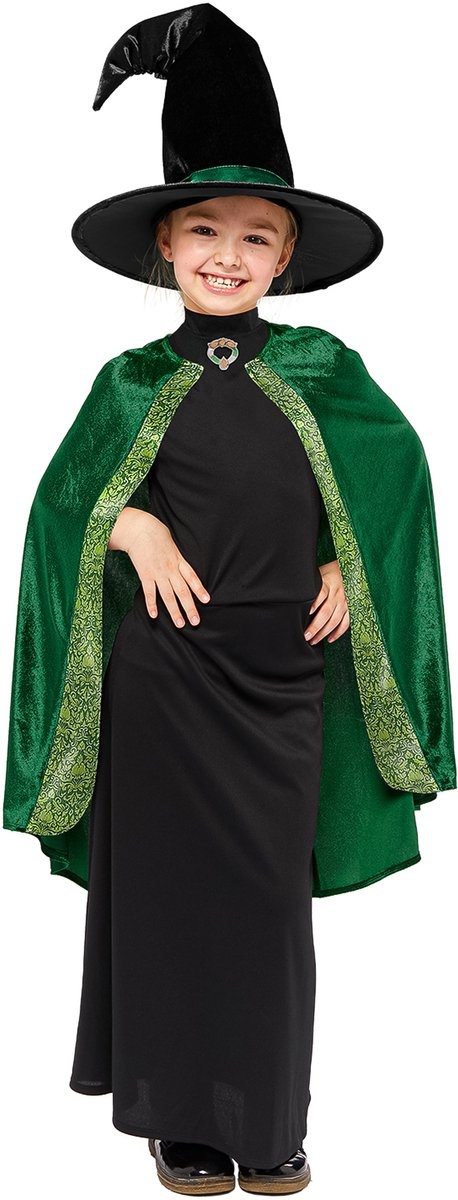 Harry Potter Professor McGonagall Kostuum Kind – Maat 128 (6-8 Jaar) – Jurk, Cape en Hoed