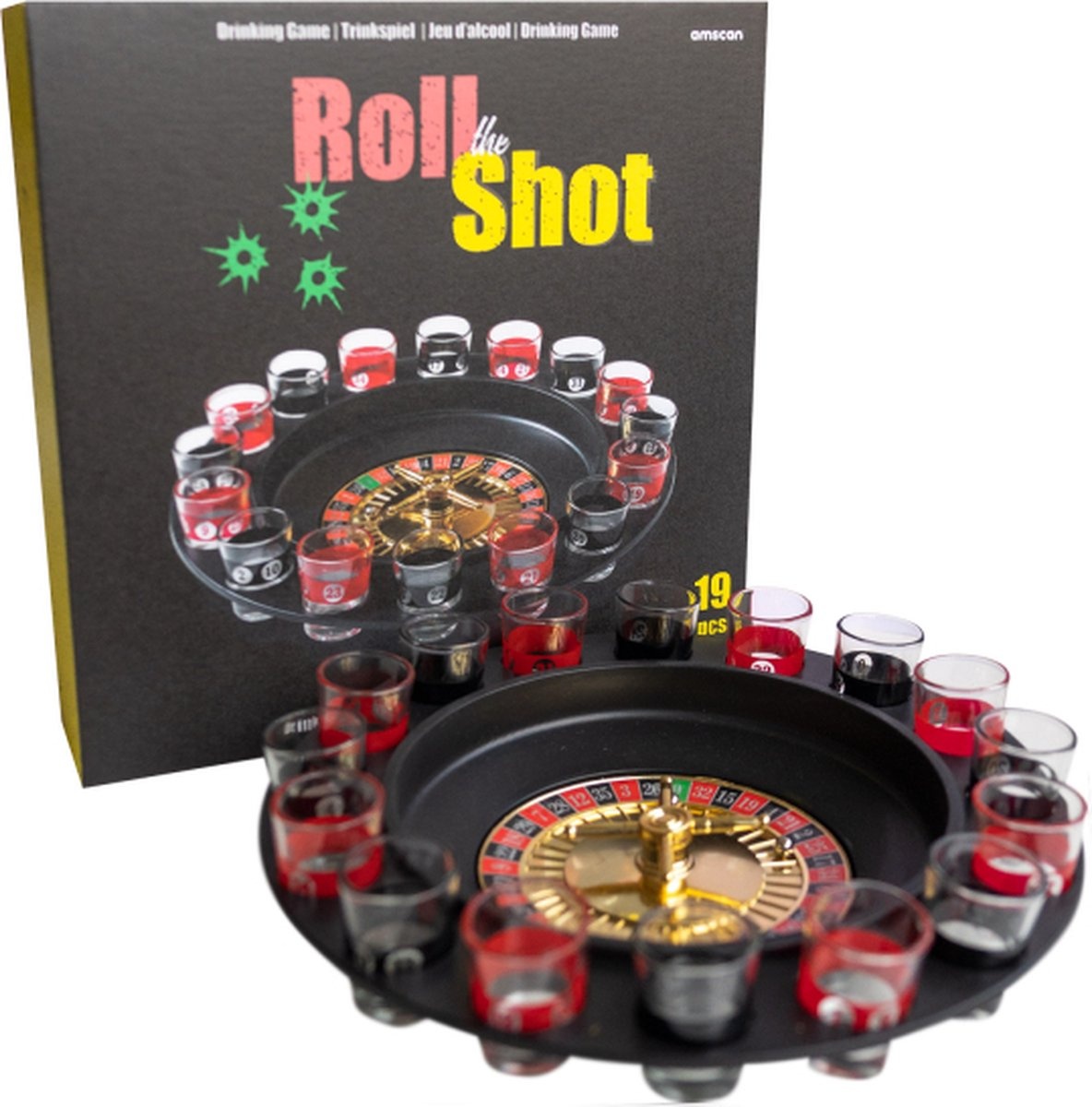 Drankspel Roulette 19-delig – Met 16 Shotglaasjes en 2 Balletjes