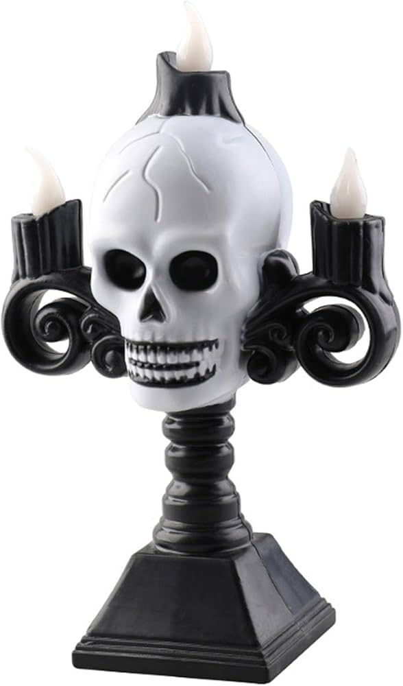 Halloween LED Decoratie Kandelaar skull - Wit