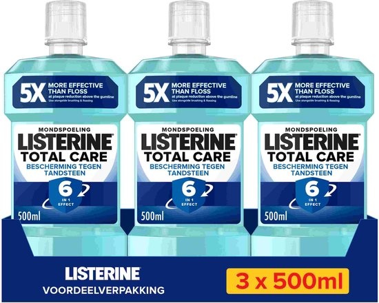 Listerine Mondwater Total Care - mondspoeling - bescherming tegen tandsteen - 3 x 500 ml