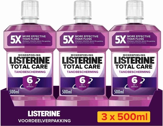 Listerine Mondwater Total Care Tandbescherming - mondspoeling - complete bescherming voor sterke tanden - 3 x 500 ml