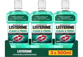 Listerine Mondwater Clean & Fresh - mondspoeling - zonder alcohol - 3 x 500 ml