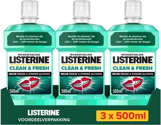 Listerine Mondwater Clean & Fresh - mondspoeling - zonder alcohol - 3 x 500 ml
