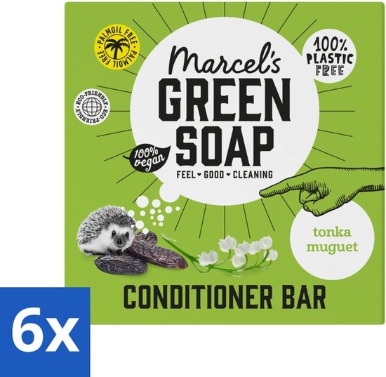 Marcel's Green Soap - Conditioner Bar - Tonka & Muguet - Krachtige werking - 60 gr - Voordeelverpakking - 6 stuks