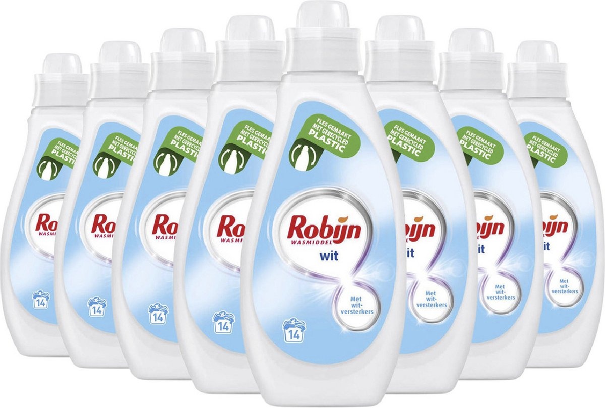 Robijn Vloeibaar Wasmiddel Wit 8 x 700ml - 112 Wasbeurten