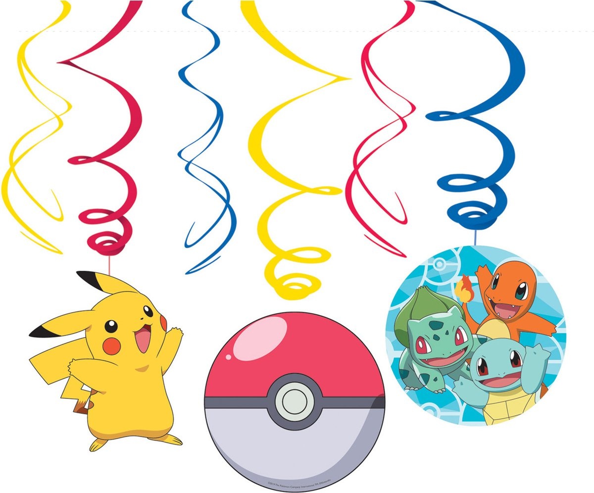 Amscan Pokémon Swirl Deco - 6x Hangdecoratie/rotorspiralen in Pokemon thema - Thema feest decoratie