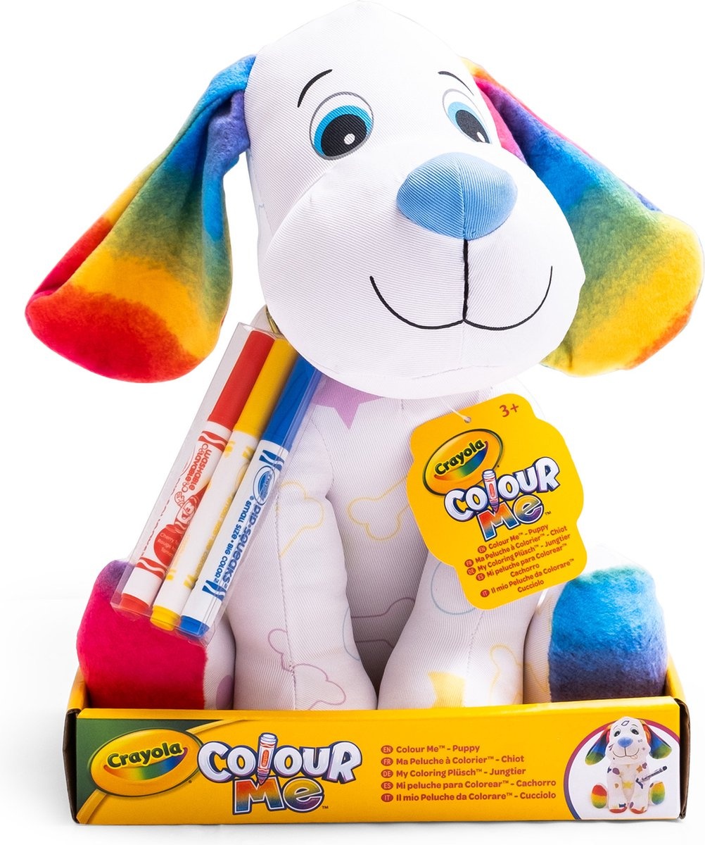 Crayola - Colour Me Plush - Pluche Puppy om te Kleuren met 3 Afwasbare Viltstiften