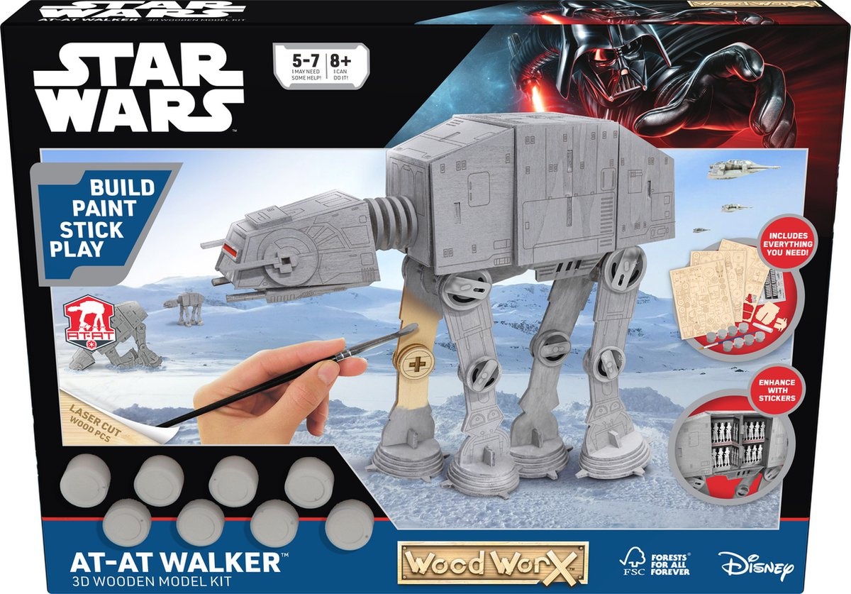 Colorific Wood Worx Star Wars AT-AT Walker - Houten bouwpakket met verf en stickers