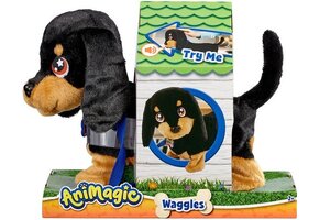 Animagic Waggles Knuffel Hond - Zwart - Interactieve Knuffel - Wandel en communiceer met Waggles
