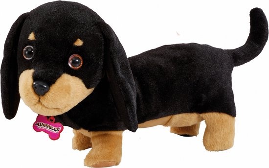 Animagic Knuffel Waggles Teckel 20 Cm Zwart