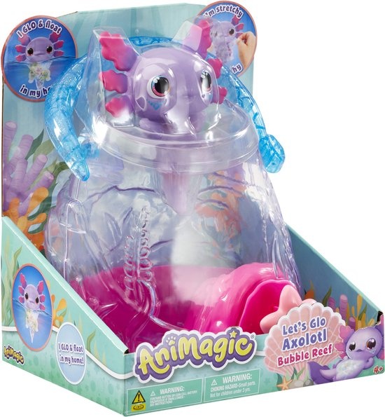 Animagic Let's Glo Axolotl Aquarium - Speelfiguur - Lichtgevende Axolotl - Met eigen aquarium