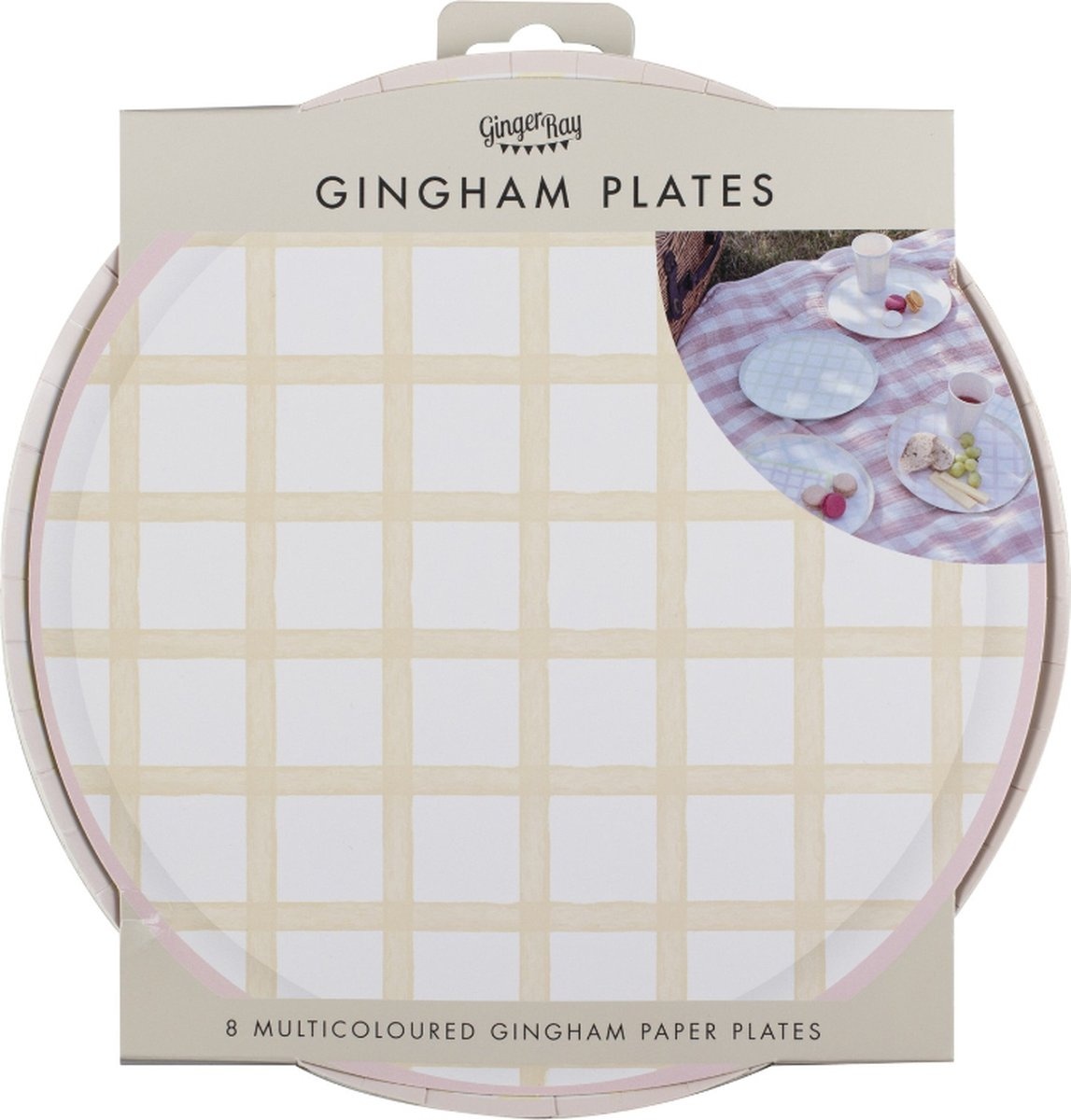 Ginger Ray Gingham Plates - Papieren Bordjes Geblokt - Multicolor 25cm - 8 stuks