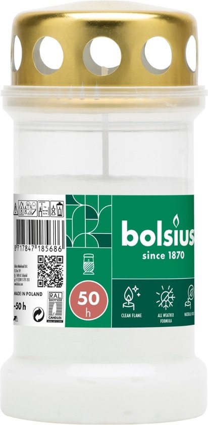 Bolsius - Herdenkingslicht - Met deksel - Wit - 50 branduren