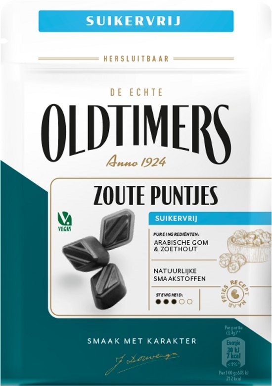 Oldtimers - Drop - Zoute Puntjes Suikervrij - 1 zakje - 100 gram