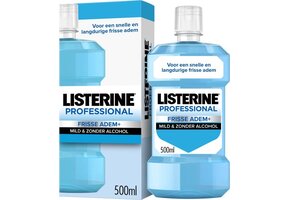 Listerine Professional Frisse Adem+ Mondspoeling, Mild en Zonder Alcohol, Tegen Slechte Adem en Bacteriën, 500 ml
