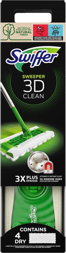 Swiffer Vloerreiniger 3D Clean Starterskit - 1 Vloerwisser + 4 Droge & 2 Vochtige doekjes