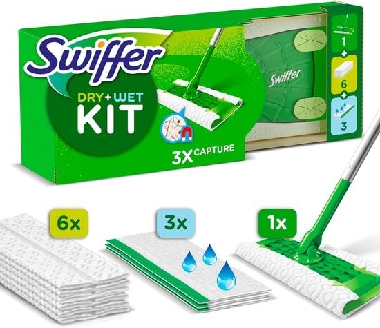 Swiffer Vloerreiniger Starterskit - 1 Dweil, 6 Droge en 3 Vochtige Vloerdoekjes Navullingen