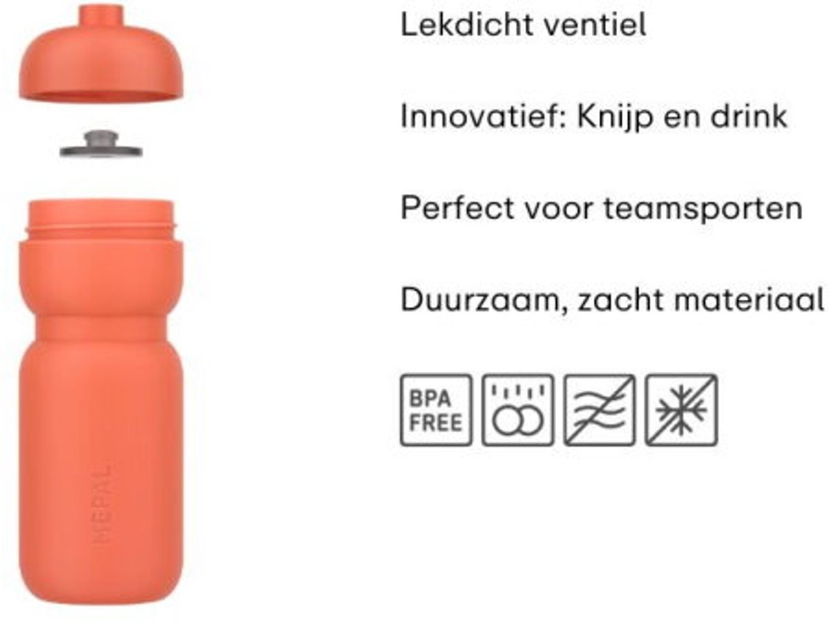 Mepal Bidon squeeze Sport - 600 ml - Knijp en drink - Lekdicht ventiel - Vaatwasmachinebestendig - Drinkflessen - Graphite black