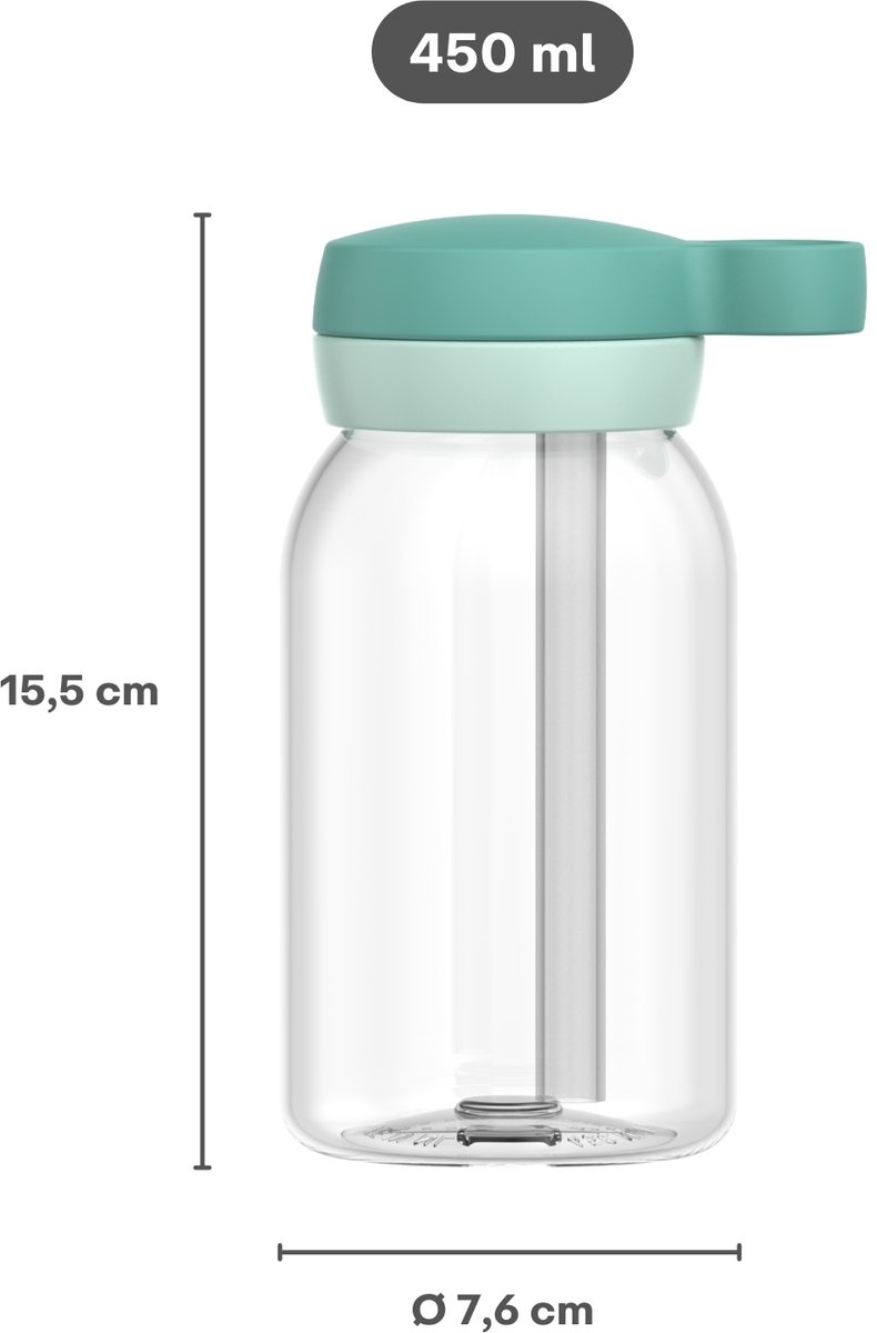 Mepal Drinkfles met rietje Campus - 450 ml - Waterfles kinderen - Lekdicht - Hygiënische draaideksel - Cool mint