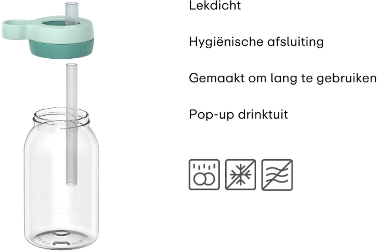 Mepal Drinkfles met rietje Campus - 450 ml - Waterfles kinderen - Lekdicht - Hygiënische draaideksel - Cool mint