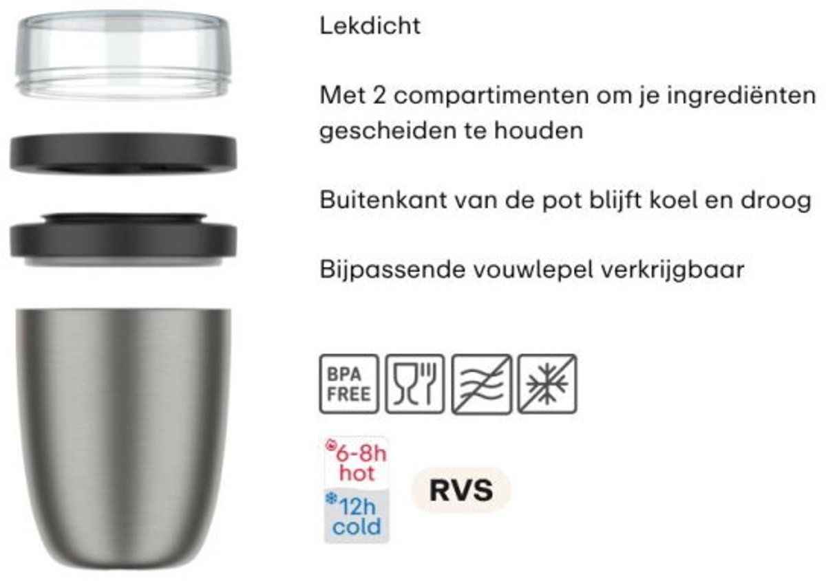 Mepal Isoleer lunchpot Ellipse - 500 ml - Thermos lunchbox - Nordic black