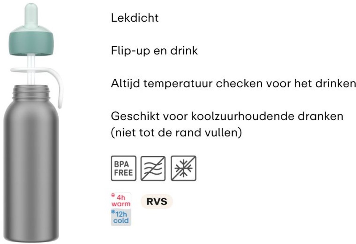 Mepal Isoleerfles flip-up Campus - 350 ml - 12 uur koud / 4 uur warm - Drinkfles met rietje voor kinderen - Cool pink