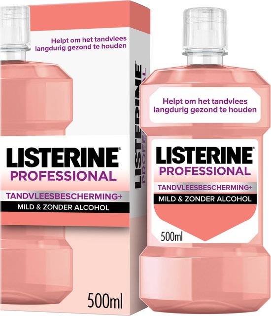 Listerine Professional Tandvleesbescherming+ Mondspoeling, Mild en Zonder Alcohol, Tegen Tandplak en Tandvleesproblemen, 500 ml