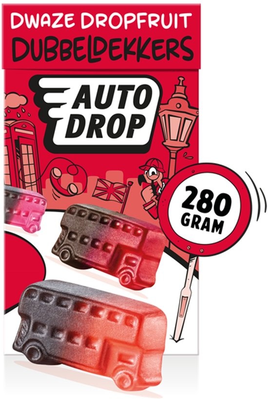 Autodrop - Snoep - Dwaze Dropfruit Dubbeldekkers - 1 doosje - 280 gram