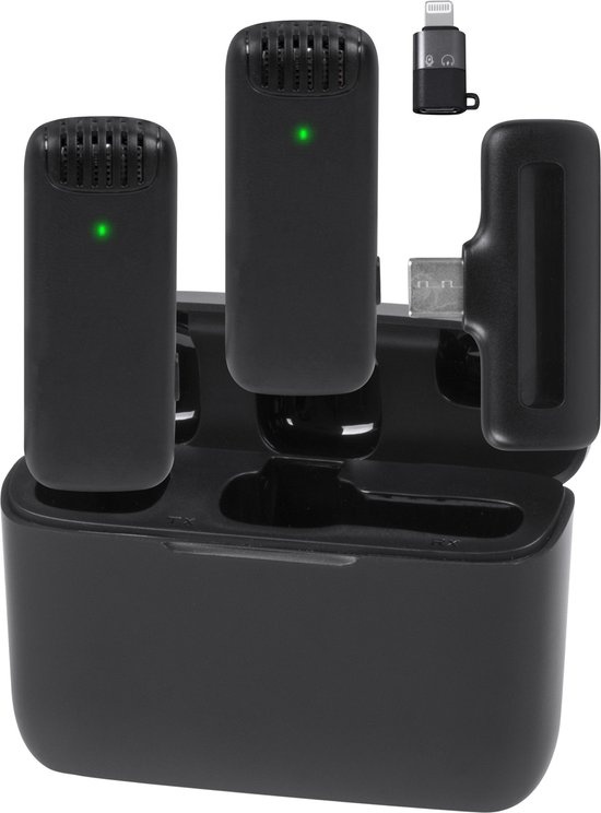Nuvance - Draadloze Microfoon - 2 Stuks & Oplaadcase - Incl. Adapter - Microfoon Draadloos - Usb C - Lavalier Microfoons