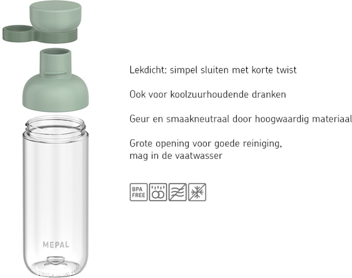 Mepal Vita waterfles - 500 ml - extra drinkgemak - Drinkfles - Nordic black