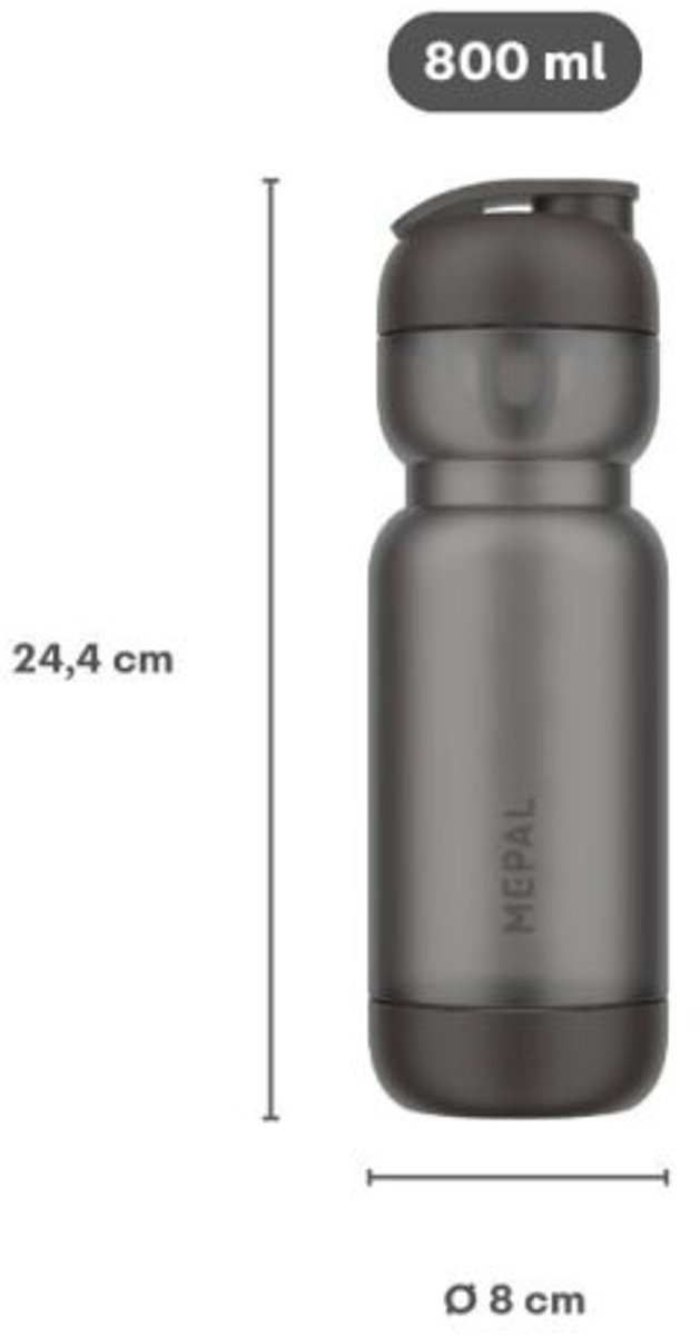 Mepal Shakebeker Sport - 800 ml - Shake en drink - Inclusief mixer & maatverdeling - Eenvoudig schoon te maken - Drinkflessen - Graphite black