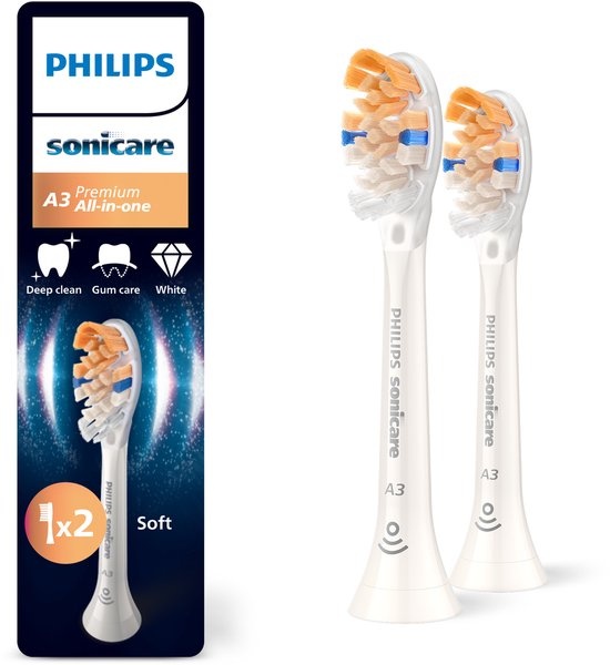 Philips Sonicare Premium All-in-One A3 – Opzetborstels voor Elektrische Tandenborstel – Wit – Verpakking van 2 - HX9092/87