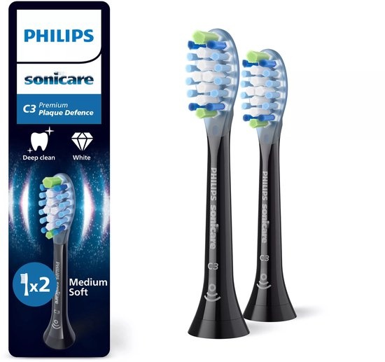 Philips Sonicare Opzetborstels Premium Plaque Defence C3 Zwart - 2 stuks