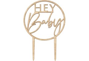 Ginger Ray Taart Topper 'Hey Baby' Hout - 20 cm
