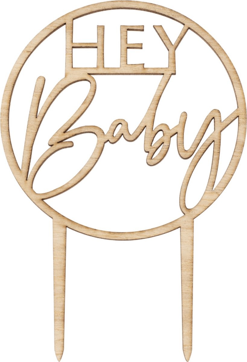 Ginger Ray Taart Topper 'Hey Baby' Hout - 20 cm